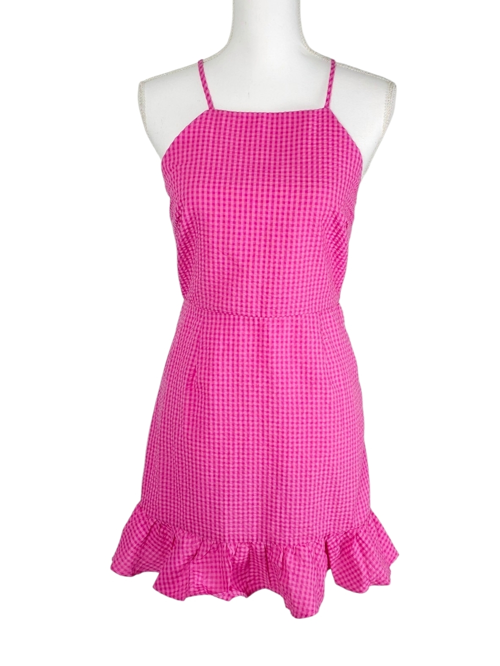 Nwt Hot Pink Gingham Sundress with Ruffle Hem Size 4- Glamourous Petite